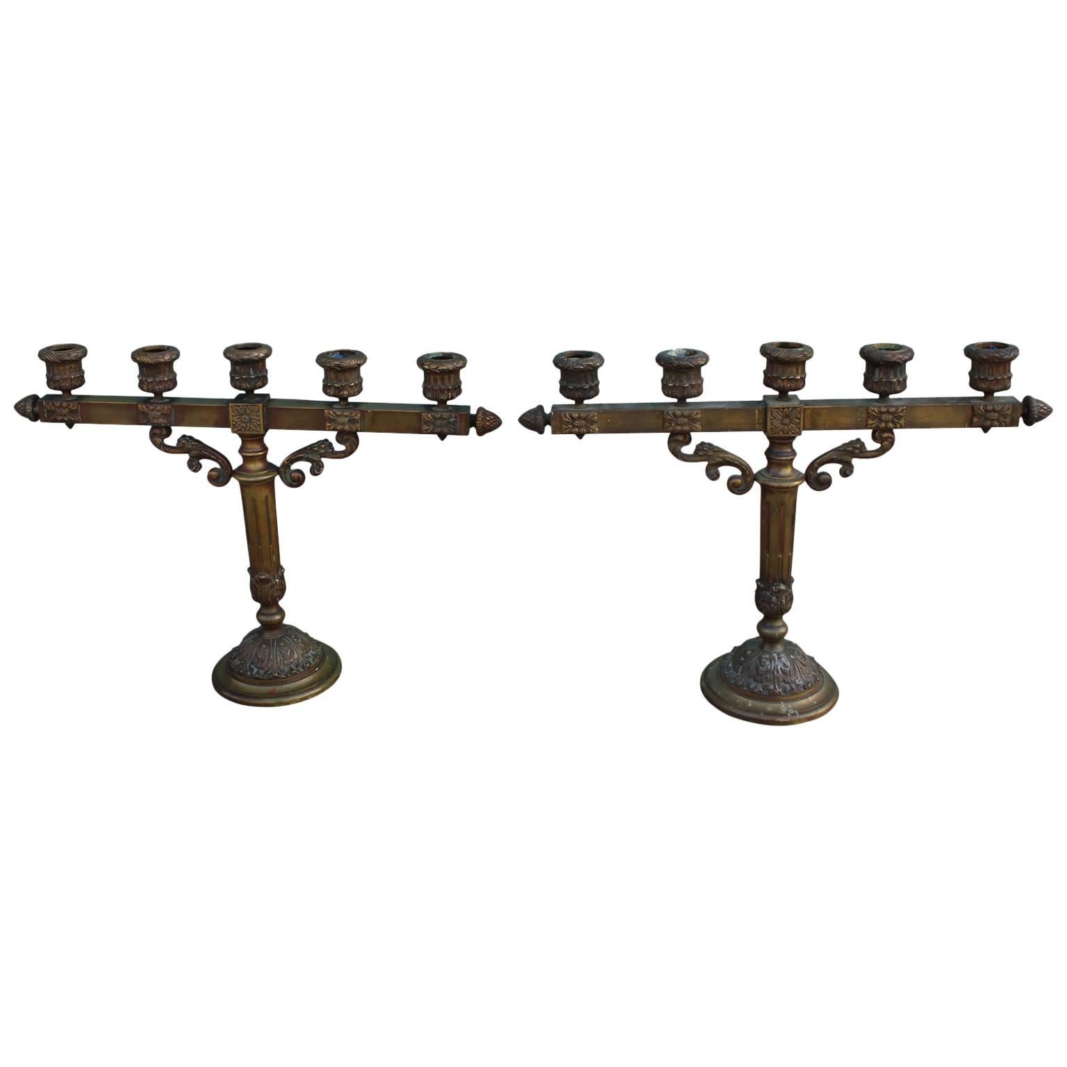 Pair of Classic Antique Bronze French Candelabras