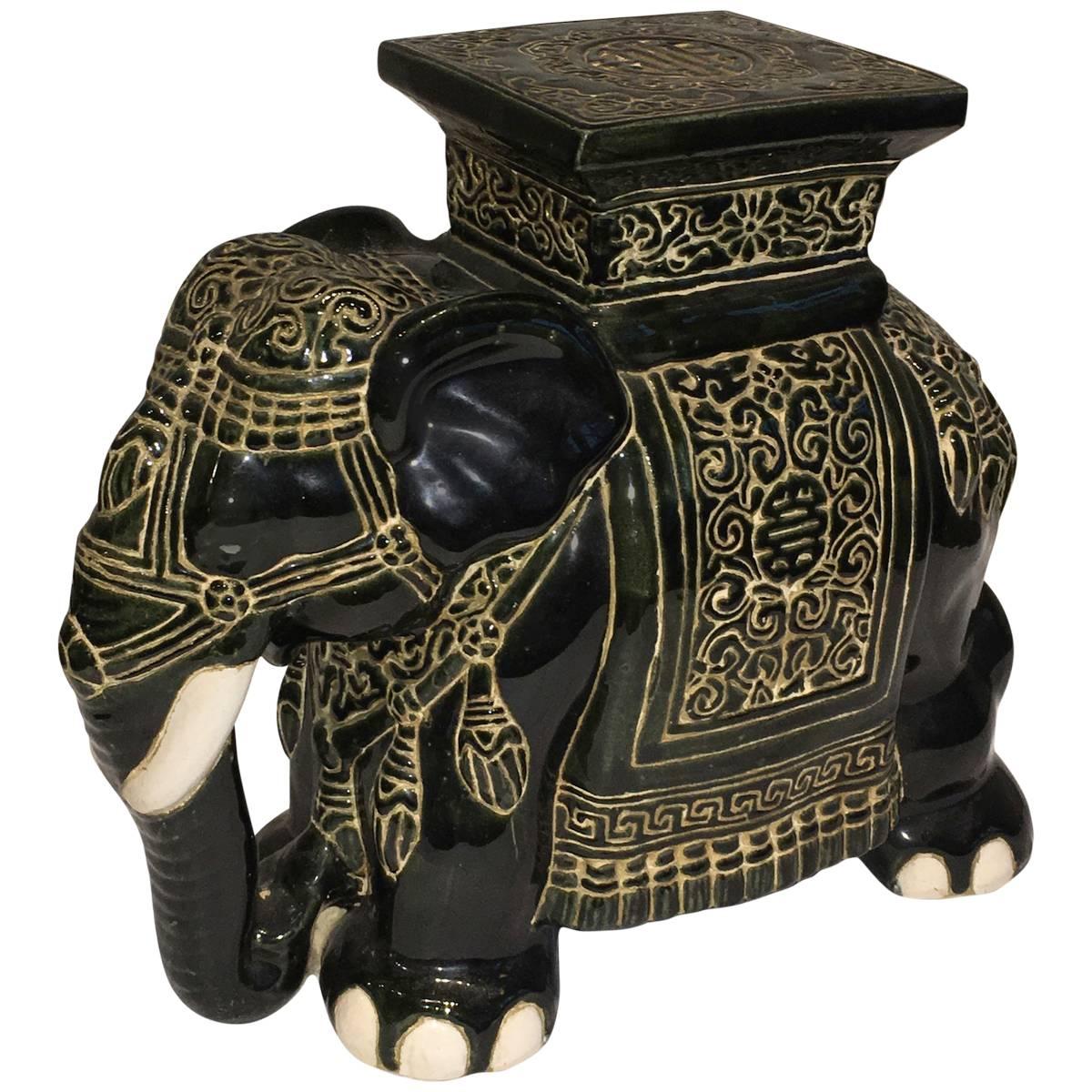 Vintage Carved Elephant Side Table at 1stDibs