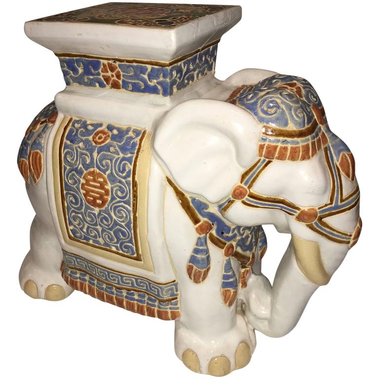 Pair Of Ceramic Elephant Garden Stools Or Drink Tables For At Elephant Garden Stool Or Side Table