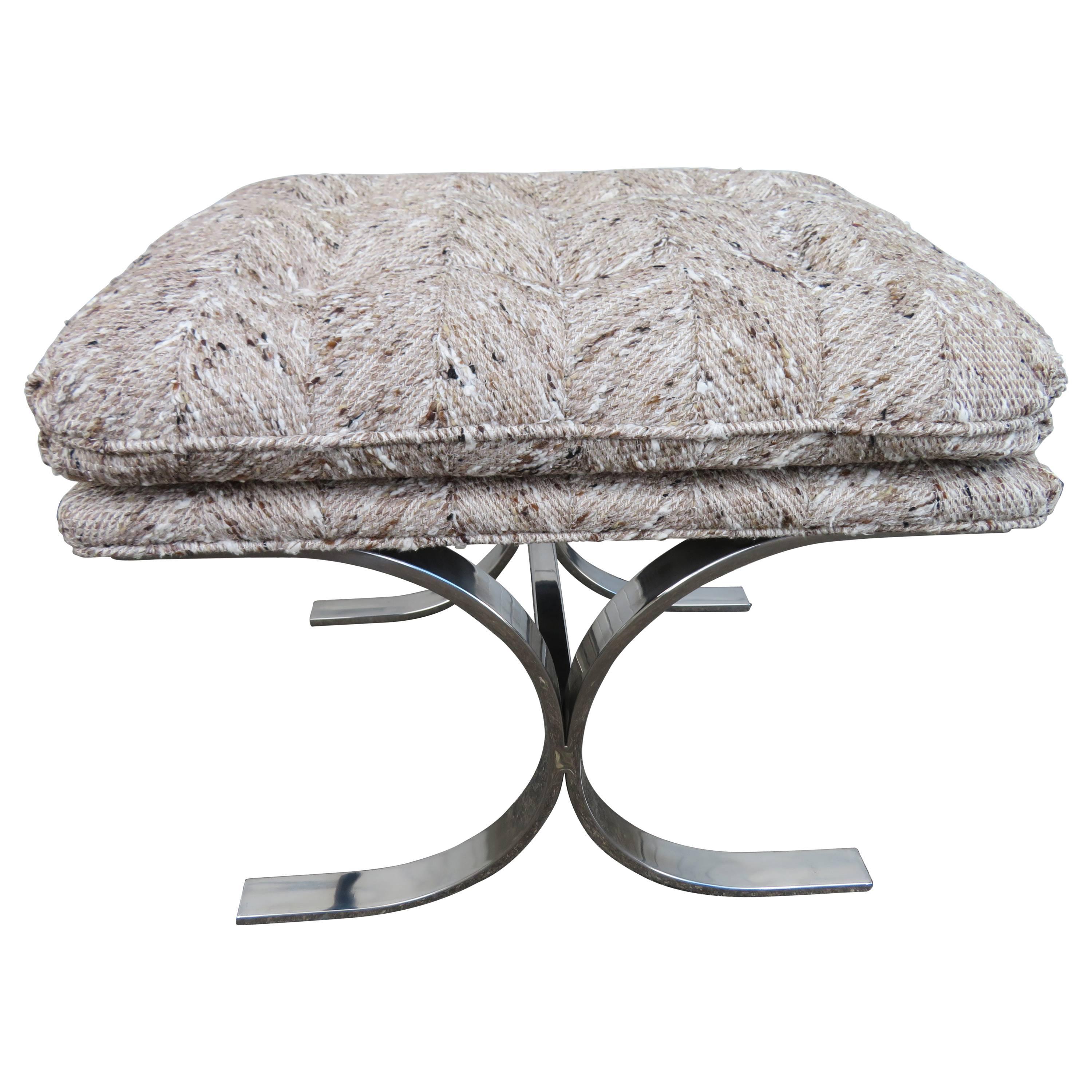 Stunning Milo Baughman Chrome Stool Ottoman, Mid-Century Modern For Sale