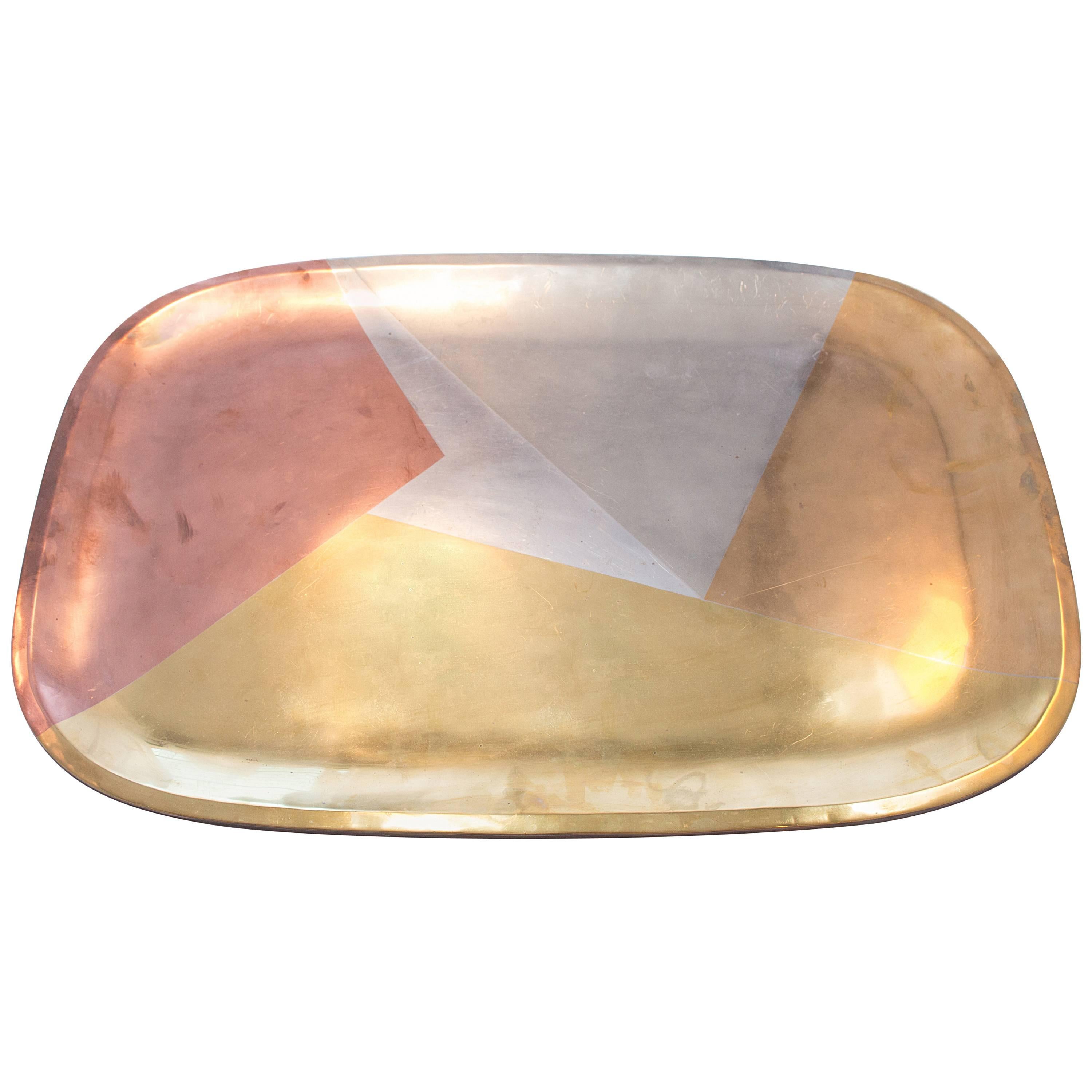 Geometric Mixed Metal Tray, Los Castillo Taxco, Mexico, 1950