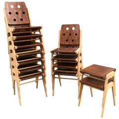 Vintage Ten Modern Stacking Chairs by Austrian Architect Franz Schuster 1950s