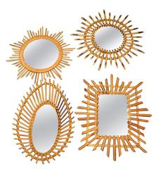 Beautiful Set of Four Italian Wicker Mirror, France, circa 1960