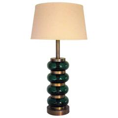 Deep Emerald Green Glass and Brass Table Lamp