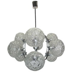 German Mid-Century Modern Polished Chrome and Glass Ball Chandelier