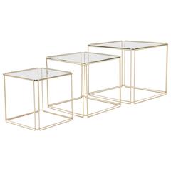 Set of Three Mid-Century Modern Metal and Glass Nesting Tables by Max Sauze 2