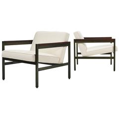 Michael Taylor Pair of Bronze Framed Lounge Chairs by Baker 8