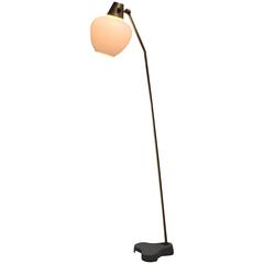 Hans Bergstrom Attributed Brass and Opaline Glass Floor Lamp, Sweden, 1950s 9