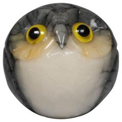 Mid-Century Italian Alabaster Owl Paperweight