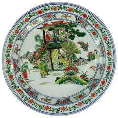 Lg Antique Chinese Canton Hand-Painted Polychrome Porcelain Charger, circa 1910