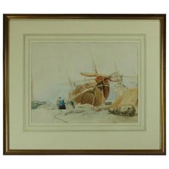 Antique Framed English Watercolour "Treport" by Harry John Johnson, RI, 1850