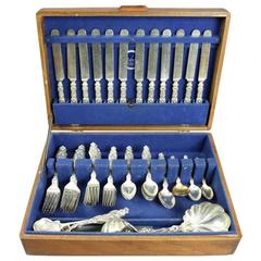 87 Pc Whiting Sterling Silver Flatware Set, Lilly-Floral, Approx 95 ozt,  1910