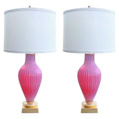 Pink Opaline Murano Vintage Table Lamps by Marbro