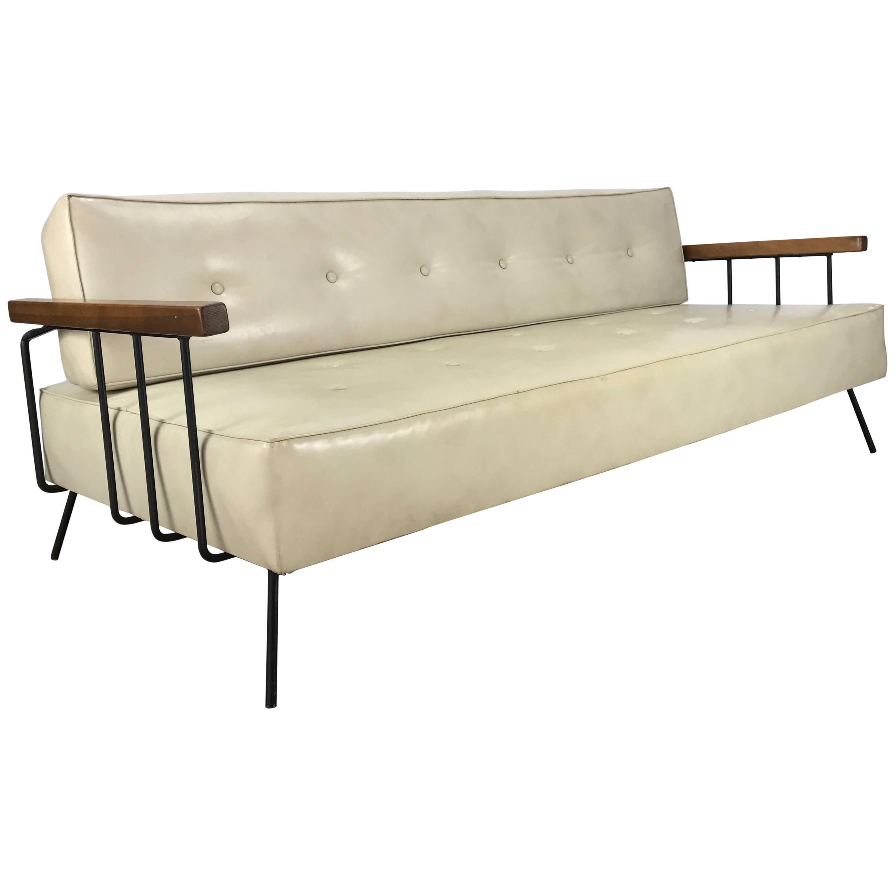 Classic Modernist Iron and Wood Sofa/Daybed in the Manner of Weinberg-Salterini