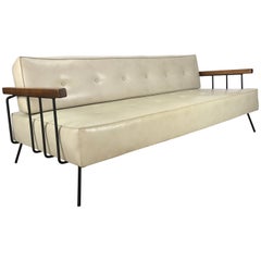 Vintage Classic Modernist Iron and Wood Sofa/Daybed in the Manner of Weinberg-Salterini