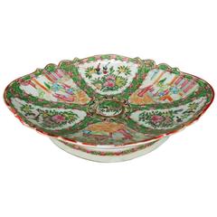 Antique Chinese Rose Medallion Hand-Painted Porcelain Console Bowl, Late 19th C