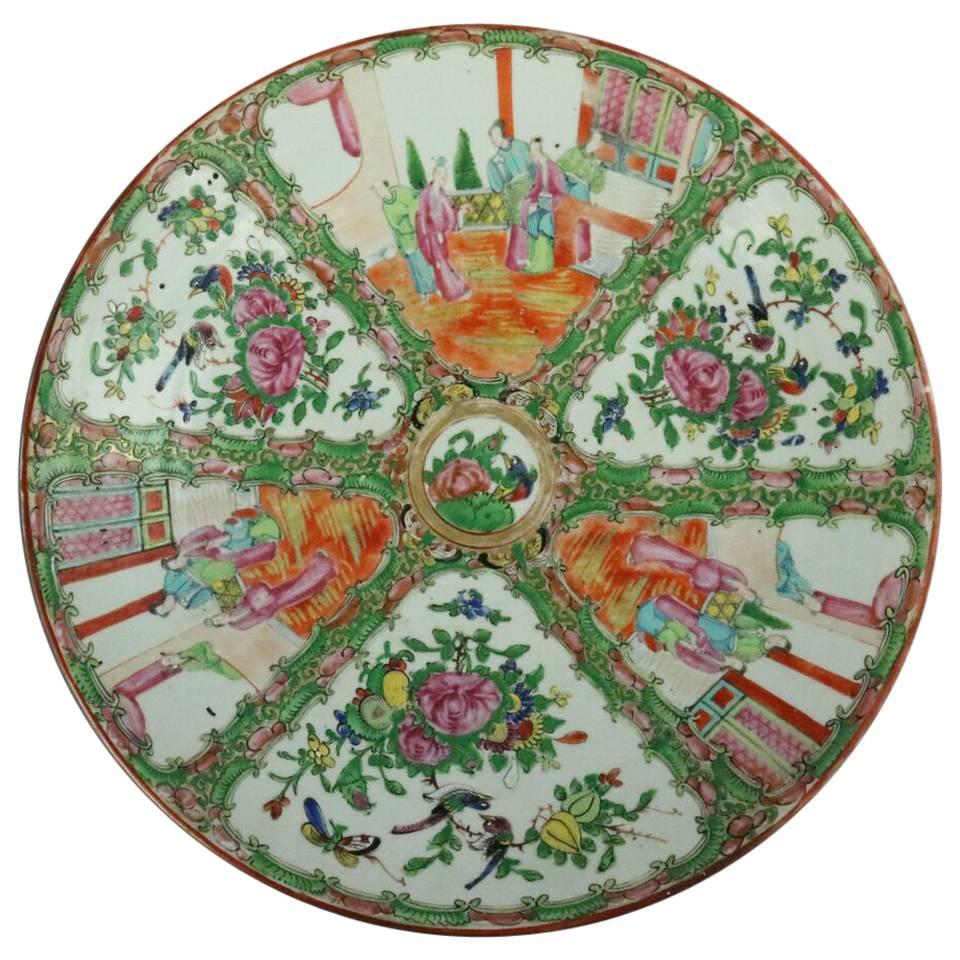 Antique Chinese Hand-Painted Rose Medallion Porcelain Charger, Late 19th C