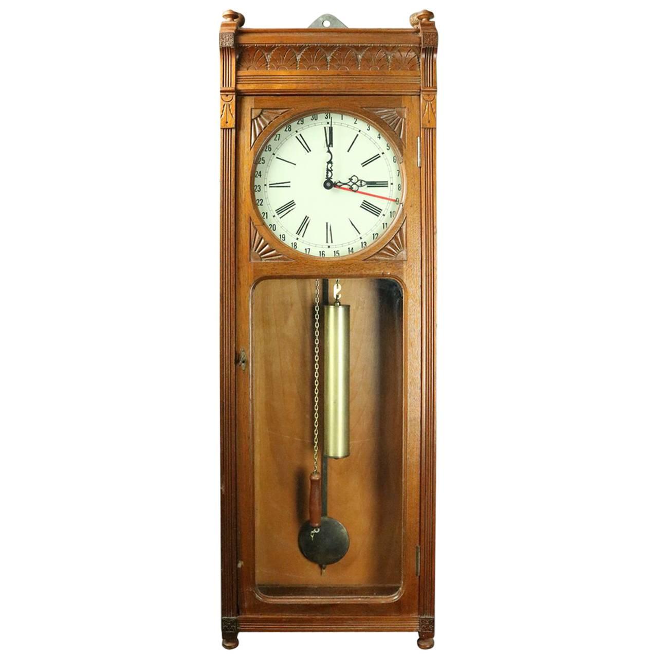 Antique German Seth Thomas Type Walnut Regulator Calendar Wall Clock, c1880