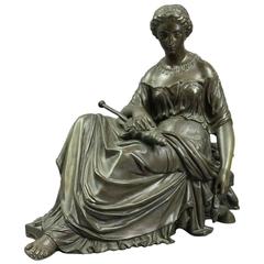 Antique Classical French Bronze Sculpture of Maiden Inscribed Defeville