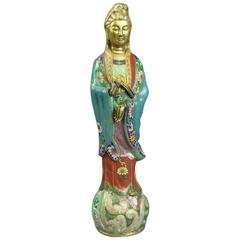 Antique Chinese Bronze Cloisonne Buddha Quan Yin Statue, Early 20th C