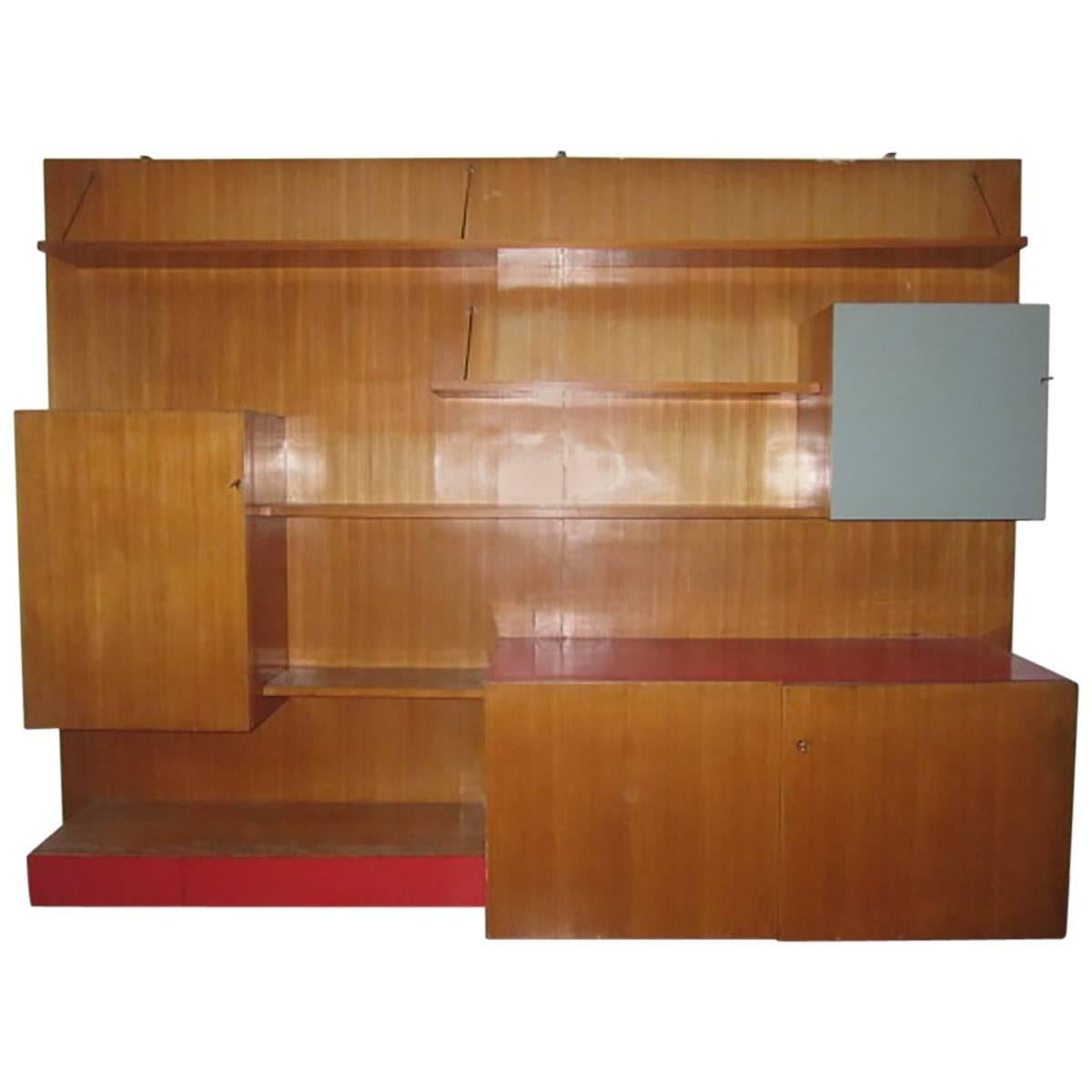 Italian Large Wood Bookcase Designed for a Private Commission in Milano, 1950s For Sale