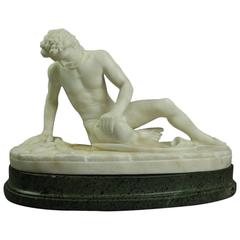 Antique Classical Italian Alabaster Sculpture After "the Dying Gaul", circa 1870
