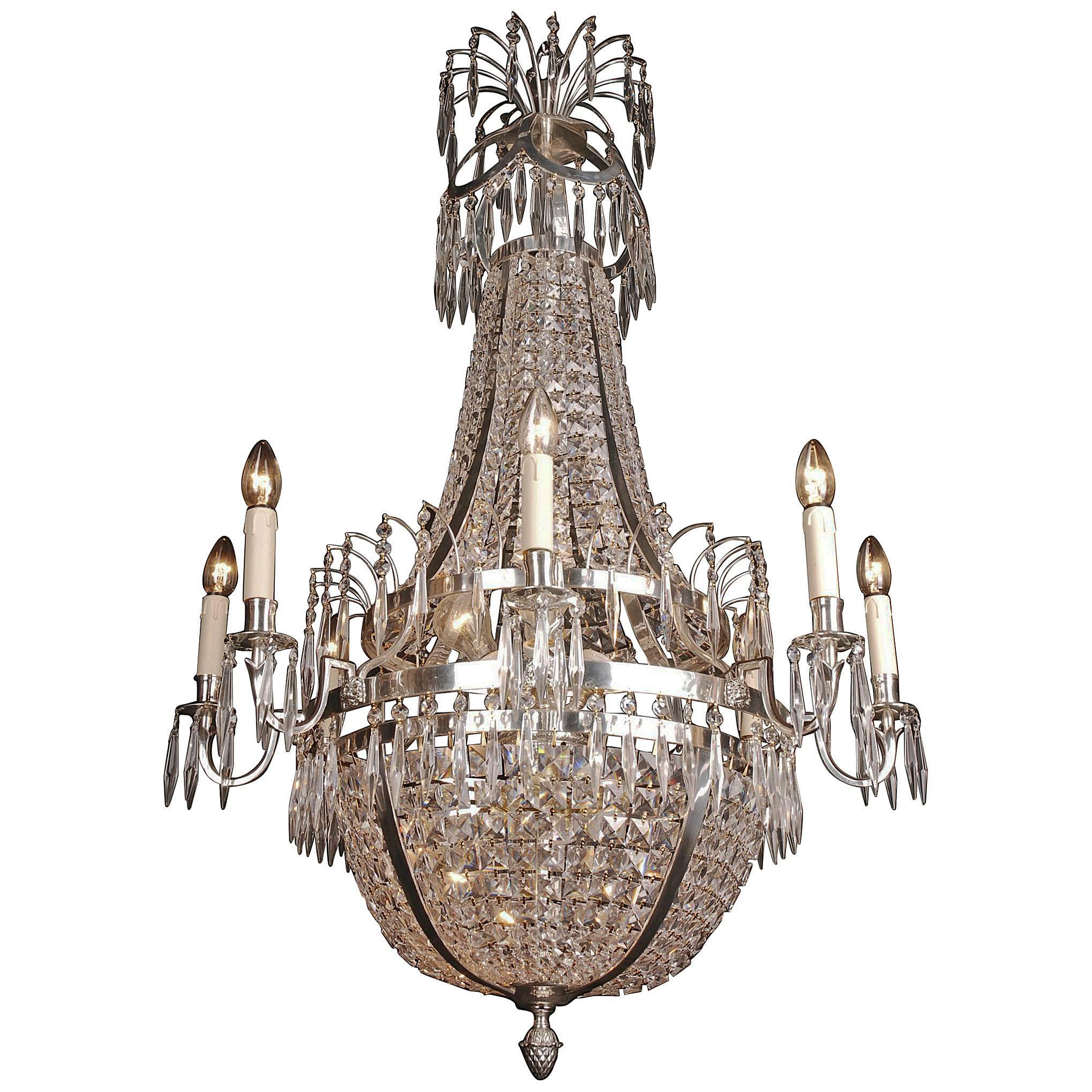 Lustre à suspension Empire suédois de style classique du XXe siècle, chandelier