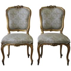 Pair of 19th Century Louis XV Carved and Upholstered Giltwood Chairs 6