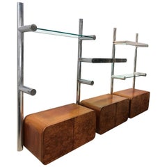 Mid-Century Burl Orba Wall Unit by Janet Schwietzer for Pace Collection