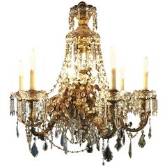 French Dore Bronze Crystal Waterfall Six-Light Chandelier Attributed to Baccarat