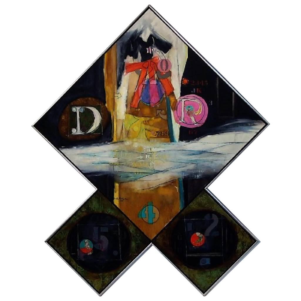 Monumental Oil on Canvas and Collage Triptych by Walter Feldman, 1975 For Sale