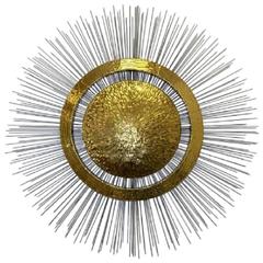 Large Brass and Steel Sunburst Wall Sculpture