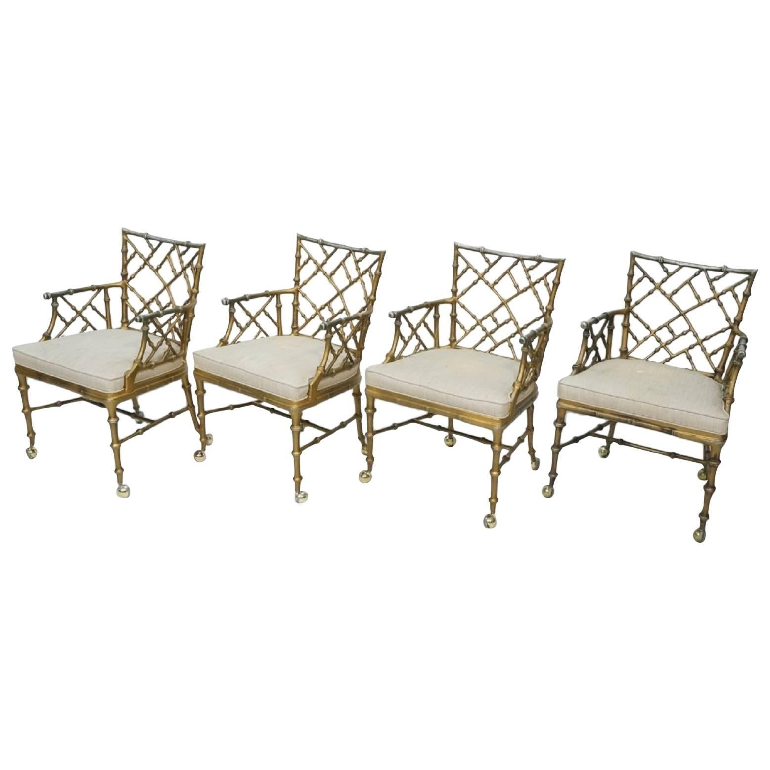 Set of Four Vintage Metal Bamboo Armchairs by Phyllis Morris For Sale