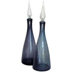 Vintage Pair of Blenko Crackle Glass Genie Bottles by Winslow Anderson