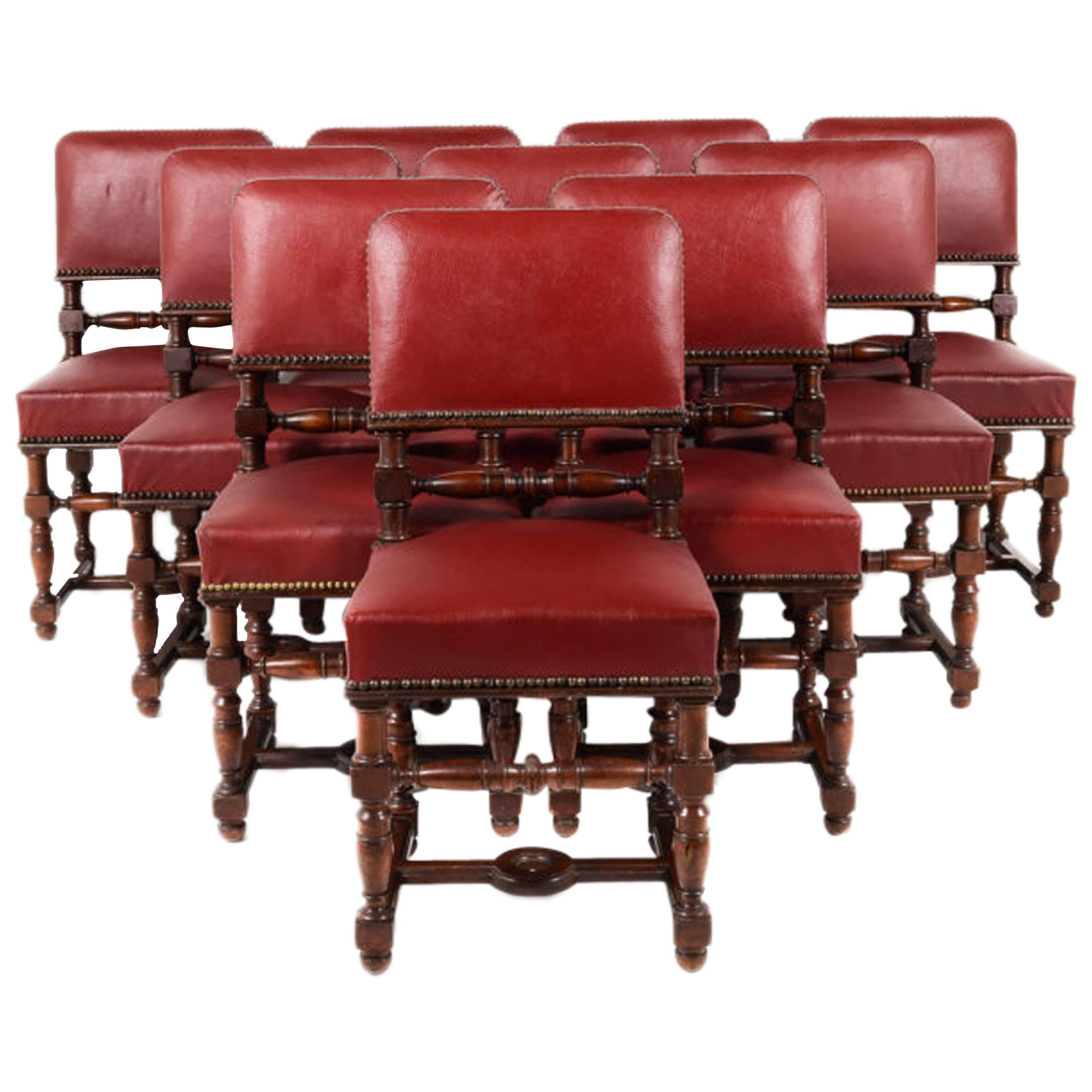 Set of Ten Matched 19th Century Solid Mahogany and Leather Chairs