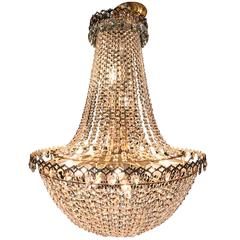 20th Century Brass and Crystal Faceted Bead Basket Chandelier