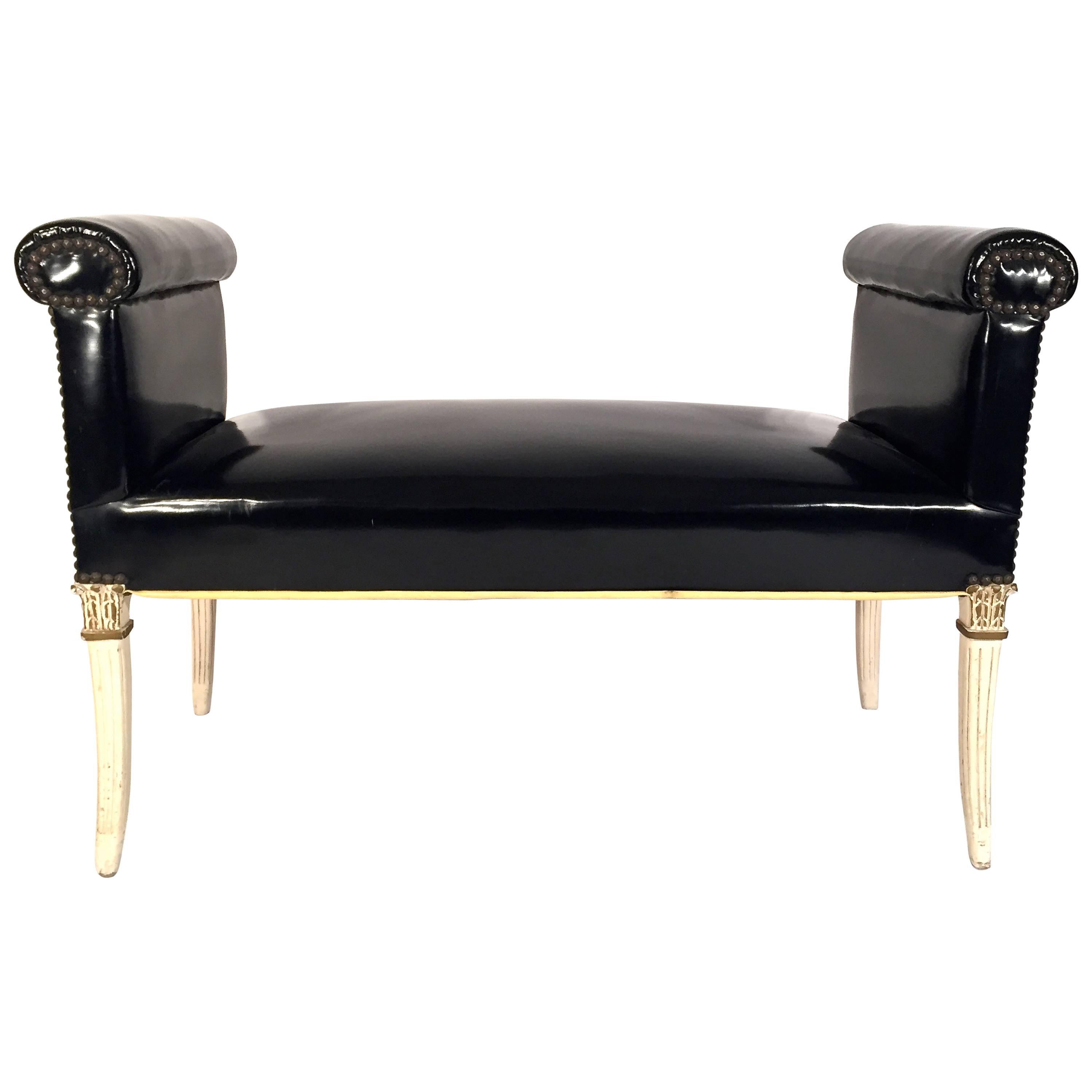 Window Seat Bench in Patent Faux Leather For Sale