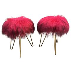 Cute Pair of Vintage Fur Stools, Austria, 1950s