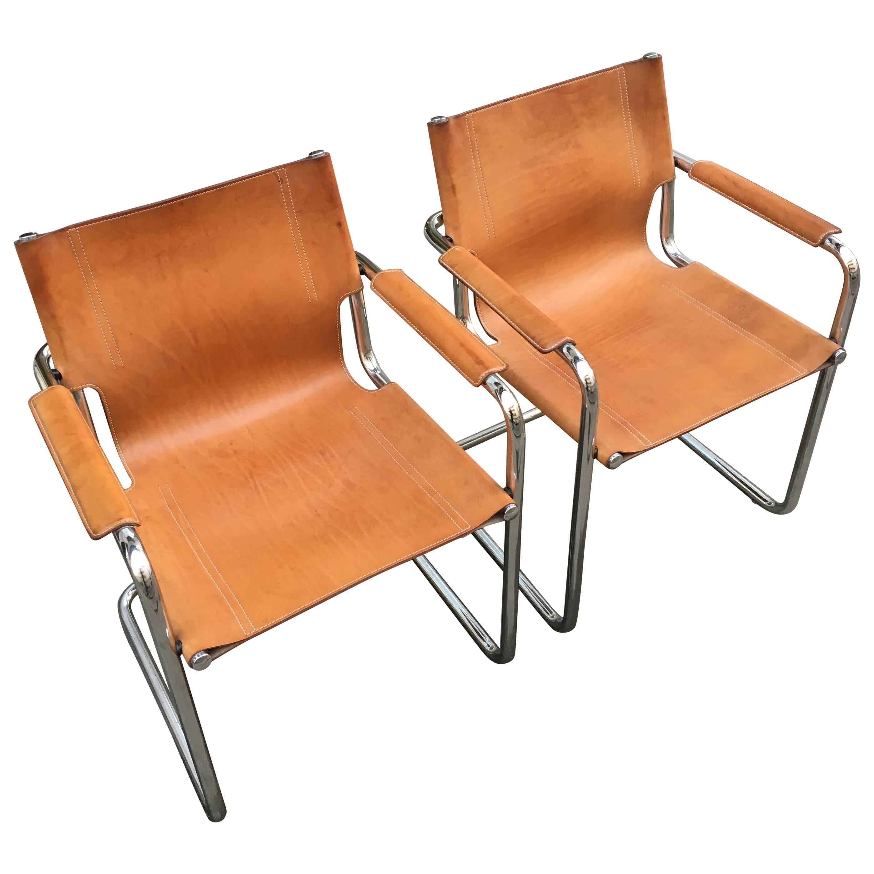 Fine Pair of Italian Leather Matteo Grassi Visitor Chairs For Sale