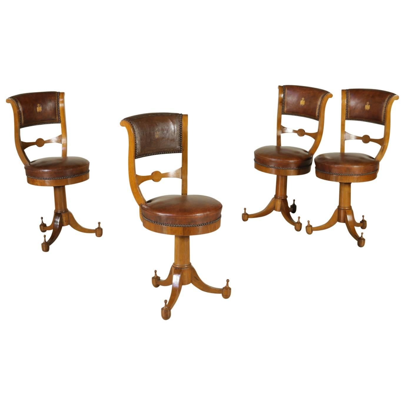Four Early 19th Century Empire Walnut and Cherry Music Chairs Tuscany, Italy