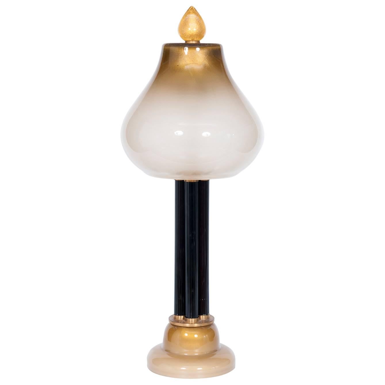 Italian Venetian Table Lamp in blown Murano Glass white & gold contemporary