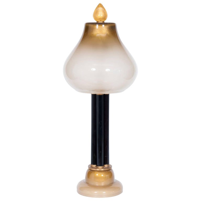 Italian Venetian Table Lamp in blown Murano Glass white & gold contemporary For Sale