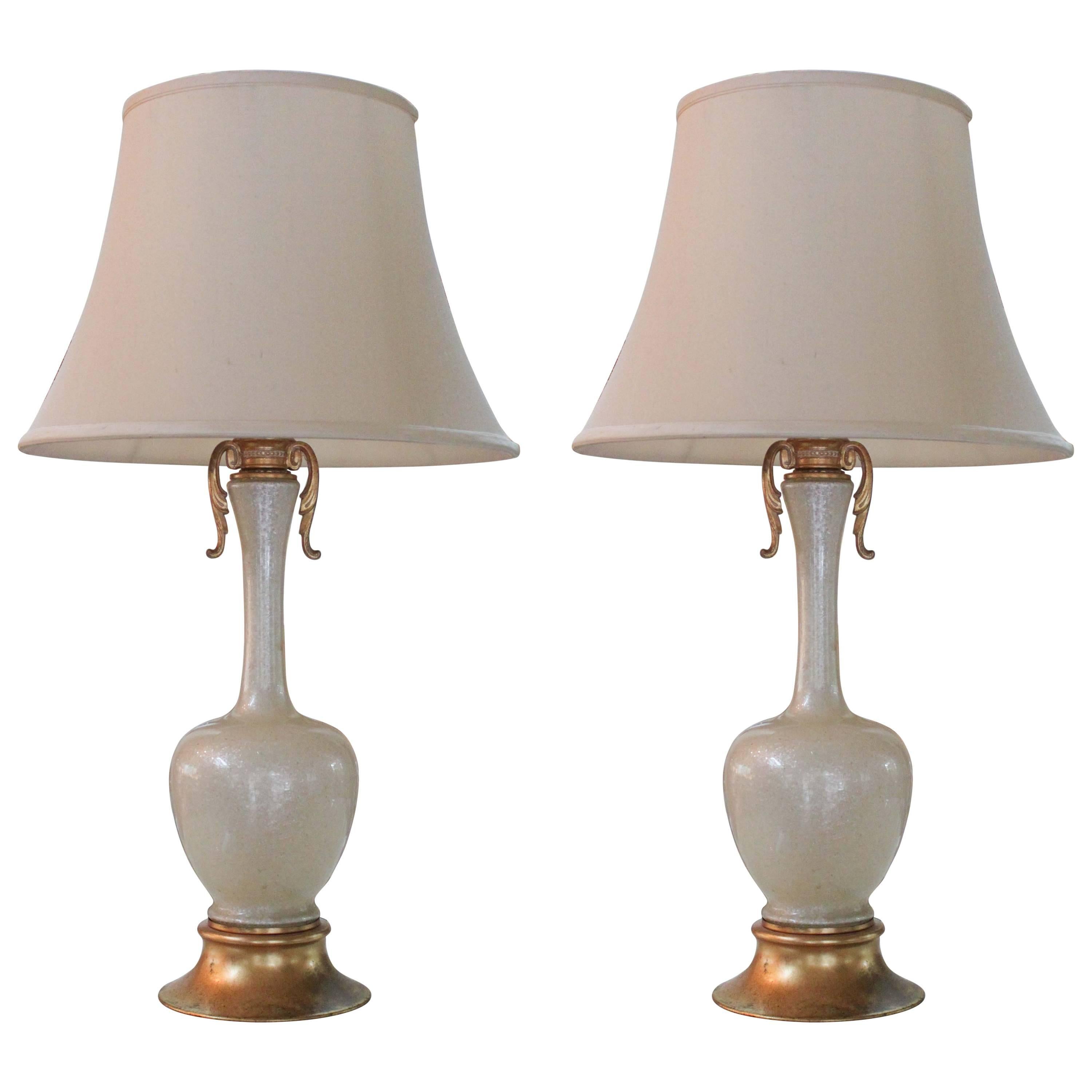 Pair of Murano Table Lamps in the Manner of Barovier and Toso For Sale