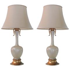 Pair of Murano Table Lamps in the Manner of Barovier and Toso