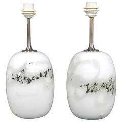 Pair of Holmegaard Sakura Lamps in Opaline Glass