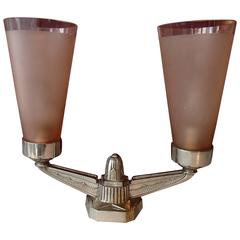Elegant 1920s Table Lampe Pale Rose Frosted Glass Bronze Nickeled 3