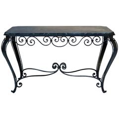 French Art Deco Wrought Iron and Marble Coffee Table, 1940s 6