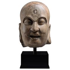 Antique Song Dynasty Stone Head of a Lohan Buddha, 960 AD