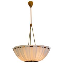 Elegant Brass and White Plexi Pendant Lamp Attributed to Arredoluce, 1950s