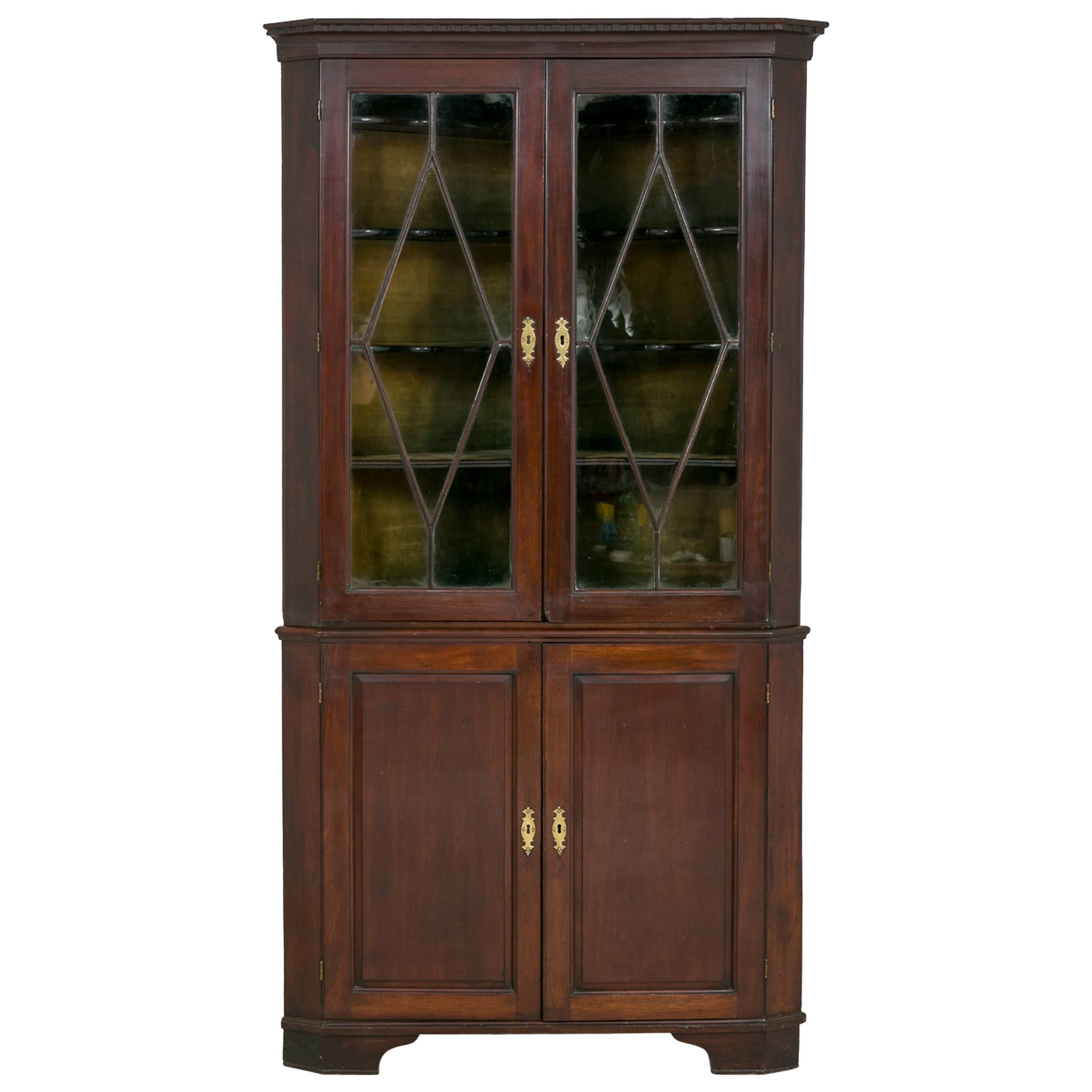 George II Mahogany Glazed Corner Cabinet For Sale